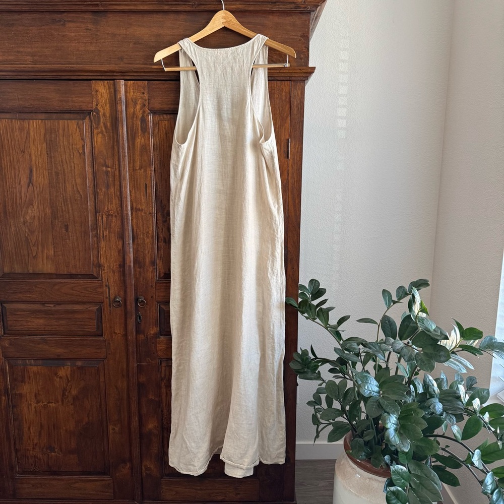 St Tropez West Linen Maxi Dress Beige Sleeveless Minimalist Coastal Boho - Picture 4 of 7